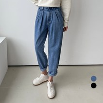 세컨그라운드 여성용 어텀 핀턱 와이드 데님 팬츠