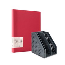 델리 3단 폴딩 북스탠드 + 스타일리쉬 클리어 파일 40매 세트 78995-B03142, 블랙(북스탠드), 레드(파일), 1세트