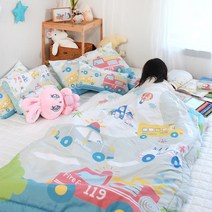 디자인엔 해피카 키즈이불 + 메모리폼베개 낮잠이불세트, 블루