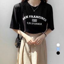 바블링브룩 여성용 샌프란 레터링 텐셀 베이직 반팔 티셔츠