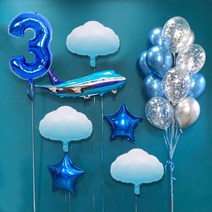 마켓감성 블루비행기테마 생일풍선세트, 타입3, 1세트