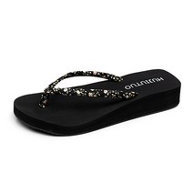 여성용 잔꽃 플립플롭 미드힐 웨지 샌들 3.5cm
