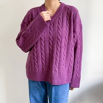 여성용 라라 브이넥 꽈배기 니트