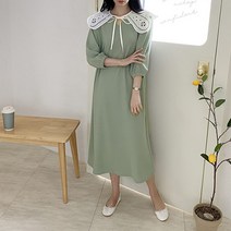 럽스 레스 레이스 7부소매 롱 원피스