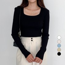 무드인더 여성용 스퀘어넥 골지 긴팔티