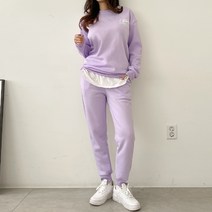 가비진 여성용 트레이닝 포근 레터링 기모 맨투맨 + 밴드 기모 조거 팬츠 상하의 세트