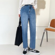 빼빼 여성용 데일리 뒷밴딩 보이핏 데님 팬츠