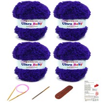 행복뜨기 울트라베이비 뜨개실 4p + 바늘 8mm + 돗바늘 + 라벨 + 목도리도안 세트, 1059 바이올렛, 1세트