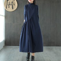 MA 빅사이즈 하프넥 셔링 롱 원피스