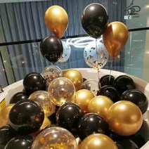 팡파티 파티풍선 + 공기주입기, 블랙 앤 골드, 50개