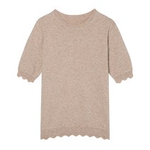 씨 여성용 물결 라인 라운드 반팔 니트 SEUCB2904