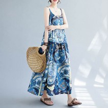앤드스타일 여성용 블루오리엔탈 바캉스 나시 롱 원피스 260924
