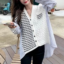 앤드스타일 여성용 스트라이프 셔츠 니트 가디건