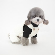 파스텔펫 반려동물 뽀글이 곰돌 멜빵바지, 아이보리