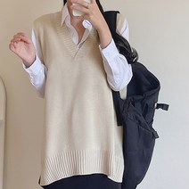 라미르 박스핏 원피스기장 롱 브이넥 니트 조끼
