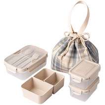 나누담 데일리 도시락 2+1칸 1100ml + 밀폐용기 450ml 2p + 보냉백 세트, 아이보리(보냉백), 1세트