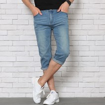 위드진 남성용 리얼스판 라이트블루 워싱 7부 데님 D830