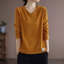 여성용 MA 심플 브이넥 긴팔 미시 티셔츠