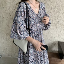 루나걸 레츠미 패턴 롱 원피스