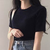 프롬미스 여성용 미니꽈배기 램스 울 반팔 니트