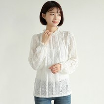 빼빼 여성용 데일리 프릴넥 레이스 블라우스