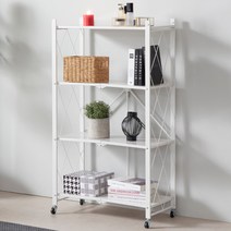 트레벨 원터치 철제 접이식 폴딩 선반 4단, 화이트