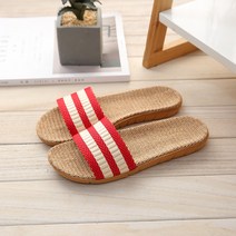왕골 라탄 삼선 스트라이프 여름 슬리퍼, 레드, 1개