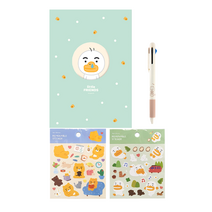 카카오프렌즈 B6 돔송창 무선철노트 + 데일리 4in1 샤프컬러펜 + 에이프릴샤워 리무버블 스티커 2p 세트, 리틀튜브(노트), 랜덤발송(펜, 스티커), 1세트