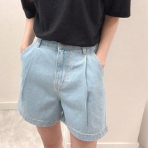 여성용 볼륨 핀턱 청 반바지