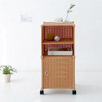 마켓비 ALOTA 이동식 수납장 2단 라탄 RC201, 브라운 6857.5597