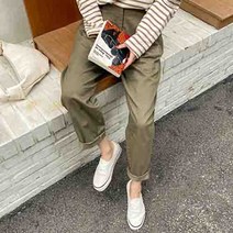 여성용 데일리 코튼 핀턱 팬츠