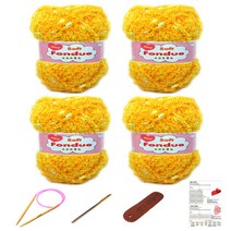 행복뜨기 소프트퐁듀 털실 4p + 바늘 5mm + 돗바늘 + 라벨 + 목도리도안 세트, 1세트, 17 베이비겨자