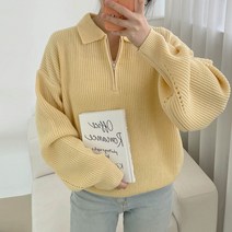 플랜데이 여성용 피넛 카라 반집업 하찌 긴팔 반집업 니트