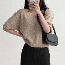 에이와비 여성용 울세미 크롭 반팔 니트