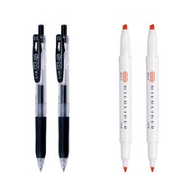 제브라 마일드라이너 마카 2p + 사라사 클립 볼펜 0.5mm 2p 세트, 애프리콧(마일드라이너), 검정(볼펜), 1세트