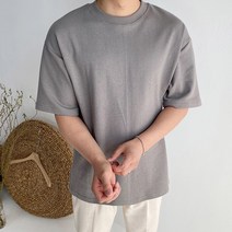 머시따 남성용 무지 라운드 트임 반팔 티셔츠