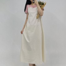 빼빼 여성용 뒷밴딩 레이어드 뷔스티에 바이오워싱 롱 원피스