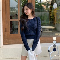 베러스윗 여성용 라운드넥 캐이블 니트