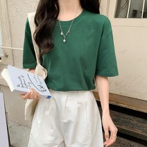 자취남녀 여성용 심플 라운드넥 반팔 티셔츠