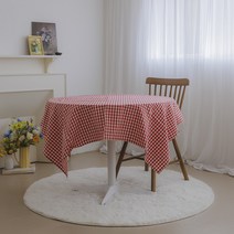 코티지 데일리 방수 체크 식탁보, 레드, 6인(120 x 200 cm)