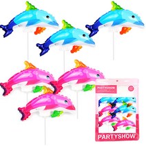 파티쇼 캐릭터 바람개비 풍선 NEW돌고래 2종 x 3p + 풍선스틱 6p 세트, 핑크, 블루, 1세트