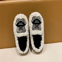 더플로우 여성용 복실복실 사랑스러운 곰돌이 플랫모카신