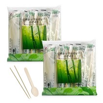 영수산업카멜 개별포장 고급 대나무 앤 나무 일회용 숟가락 50p + 젓가락 50p 세트, 2세트