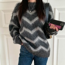 슈가펀 여성용 포리니 루즈핏 라운드넥 물결 니트