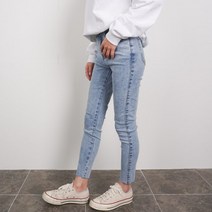 여성용 슬림 컷팅 청바지 미디 타입