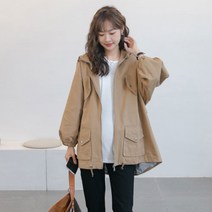 스트라이프 안감 후드 긴팔 윈드 임산부 점퍼