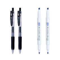 제브라 마일드라이너 마카 2p + 사라사 클립 볼펜 0.5mm 2p 세트, 다크블루(마일드라이너), 검정(볼펜), 1세트