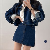 밀키버터 여성용 스티치 데님 미니 스커트