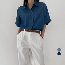 바블링브룩 여성용 루즈핏 데님 반팔 남방