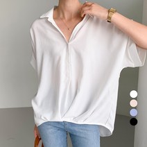 보에리에 여성용 루즈핏 밑단 꼬임 반팔 셔츠 블라우스
